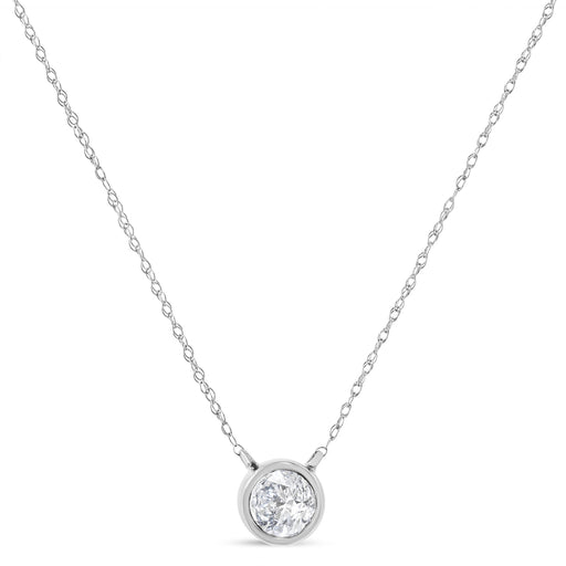 Bids.com AGS Certified 10K White Gold 1/5 Cttw Bezel Set Round Diamond Solitaire 16-18" Adjustable Pendant Necklace (H-I Color, SI1-SI2 Clarity) Necklaces