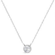 Bids.com AGS Certified 10K White Gold 1/3 Cttw Bezel Set Round Diamond Solitaire 16-18" Adjustable Pendant Necklace (I-J Color, SI1-SI2 Clarity) Necklaces