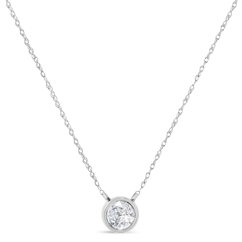 Bids.com AGS Certified 10K White Gold 1/3 Cttw Bezel Set Round Diamond Solitaire 16-18" Adjustable Pendant Necklace (I-J Color, SI1-SI2 Clarity) Necklaces