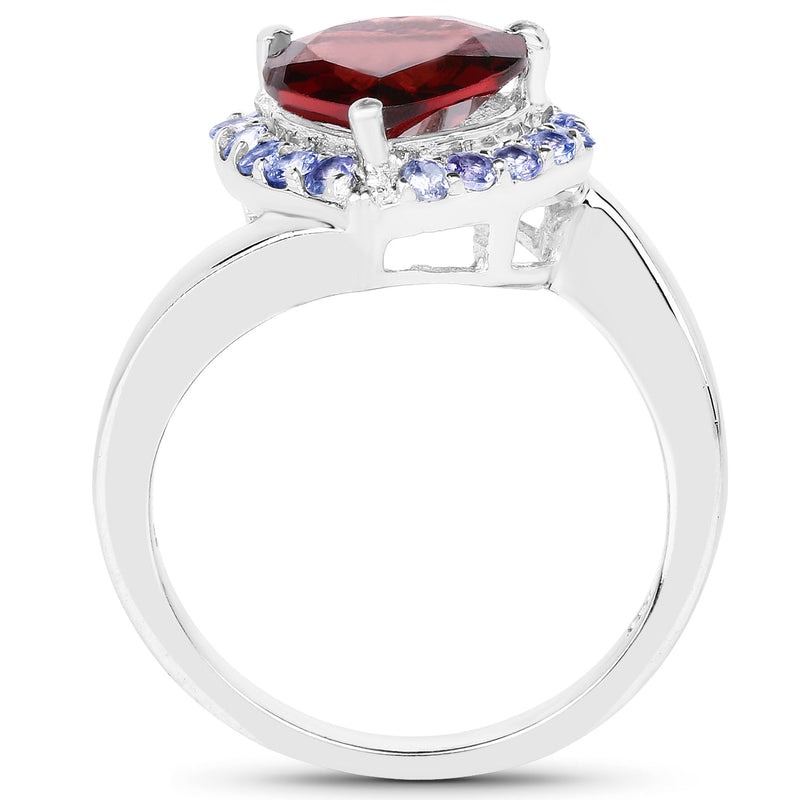 Bids.com 3.26 Carat Genuine Garnet and Tanzanite .925 Sterling Silver Ring Rings