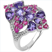 Bids.com 2.58 Carat Genuine Amethyst & Ruby .925 Sterling Silver Ring Rings