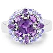 Bids.com 2.19 Carat Genuine Amethyst and Tanzanite .925 Sterling Silver Ring Rings