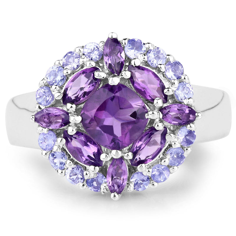 Bids.com 2.19 Carat Genuine Amethyst and Tanzanite .925 Sterling Silver Ring Rings