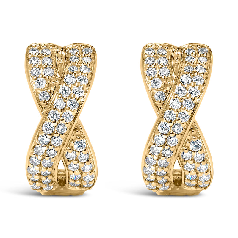 Bids.com 14K Yellow Gold 1/3 Cttw Diamond Criss Cross Huggie Hoop Earrings (G-H Color, SI2-I1 Clarity) Earrings
