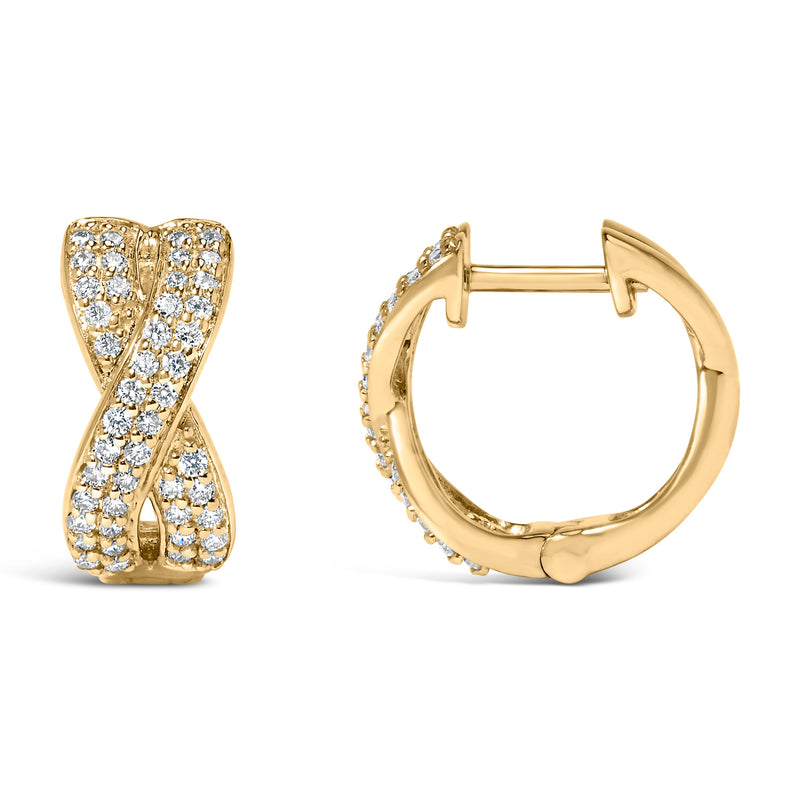 Bids.com 14K Yellow Gold 1/3 Cttw Diamond Criss Cross Huggie Hoop Earrings (G-H Color, SI2-I1 Clarity) Earrings