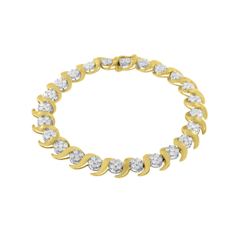 Bids.com 10K Yellow Gold 4.00 Cttw Round-Cut Diamond Floral Link 7.5" Bracelet (H-I Color, I2-I3 Clarity) Bracelets