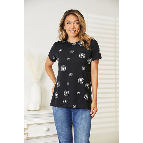 Double Take Dandelion Print Round Neck T-Shirt