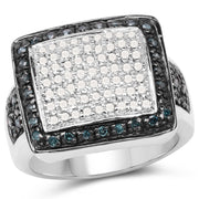 Bids.com 0.64 Carat Genuine White Diamond and Blue Diamond .925 Sterling Silver Ring Rings