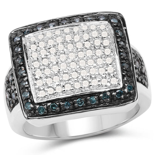 Bids.com 0.64 Carat Genuine White Diamond and Blue Diamond .925 Sterling Silver Ring Rings
