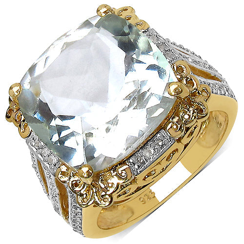 Bids.com 14K Yellow Gold Plated 8.24 Carat Genuine Amethyst & White Topaz .925 Sterling Silver Ring Rings