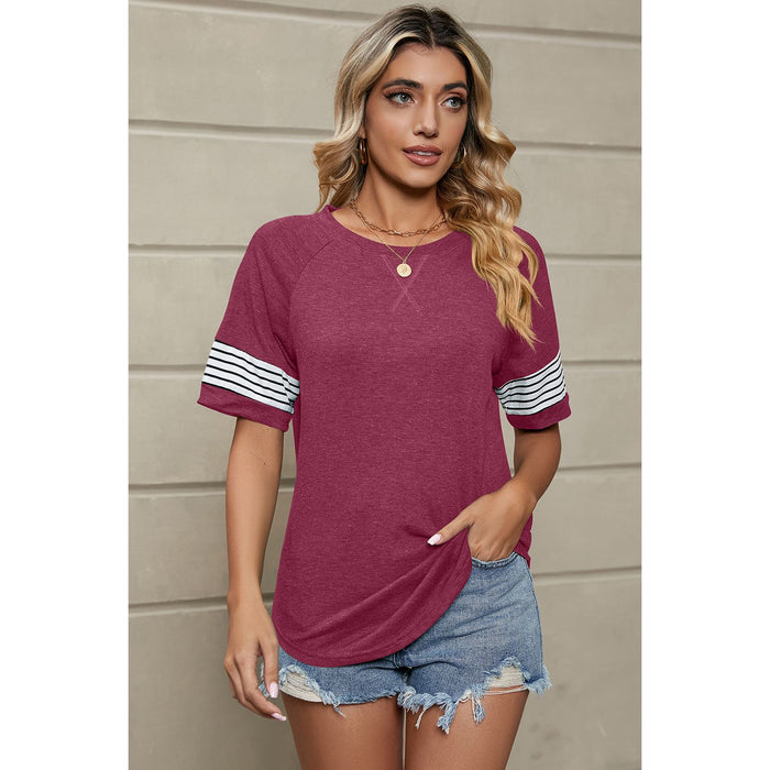 Striped Round Neck Short Sleeve T-Shirt