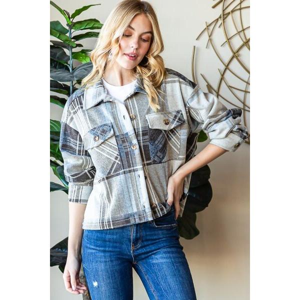 Reborn J Plaid Button Up Long Sleeve Shacket