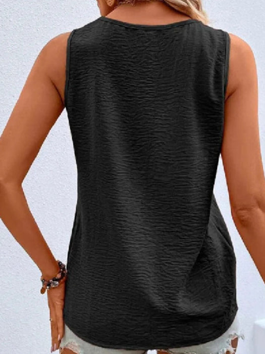 Decorative Button V-Neck Tank