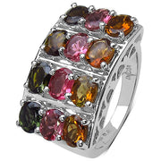 Bids.com 3.72 Carat Genuine Multi Tourmaline .925 Sterling Silver Ring Rings White Smoke size 6.00,size 7.00,size 8.00,size 9.00,size 10.00,size 11.00,size 12.00,size 5.00