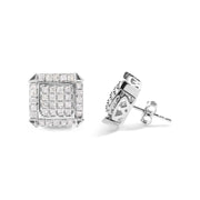 Bids.com 10K White Gold 1 1/10 Cttw Princess Diamond Composite and Halo Stud Earrings (I-J Color, I1-I2 Clarity) Earrings