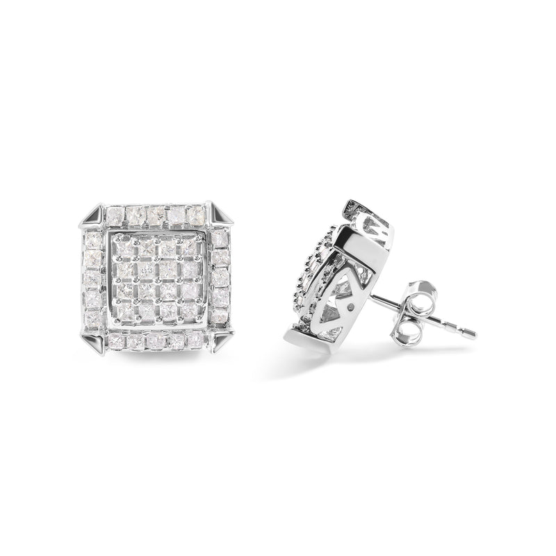 Bids.com 10K White Gold 1 1/10 Cttw Princess Diamond Composite and Halo Stud Earrings (I-J Color, I1-I2 Clarity) Earrings