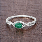 Bids.com 0.32 Carat Genuine Zambian Emerald and White Diamond 14K White Gold Ring Rings