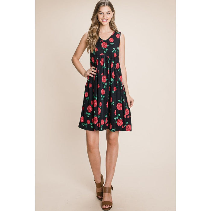 BOMBOM Floral Ruched Tank Dress