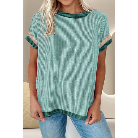 Color Block Round Neck Cap Sleeve T-Shirt