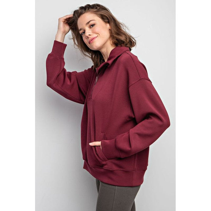 Modal Poly Span Quarter Zip Funnel Neck Pullover