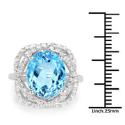 Bids.com 7.32 Carat Genuine Swiss Blue Topaz & White Topaz .925 Sterling Silver Ring Rings