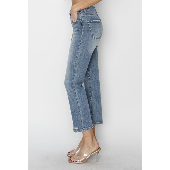 RISEN High Waist Distressed Cropped Jeans