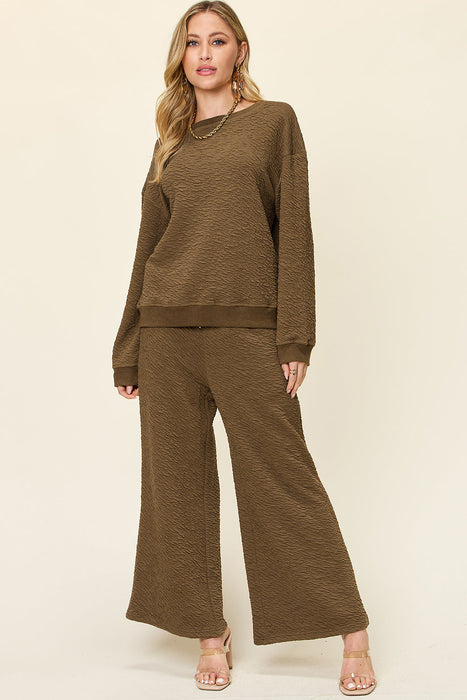 Double Take Texture Long Sleeve Top and Pants Set