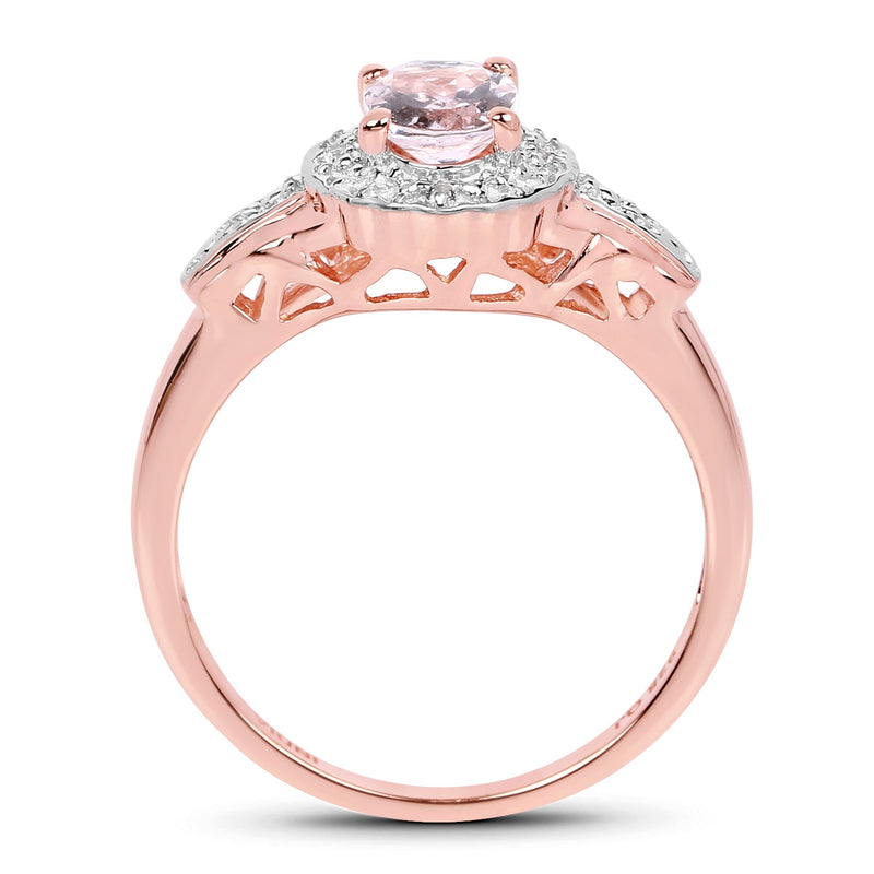 Bids.com 14K Rose Gold Plated 0.73 Carat Genuine Morganite & White Topaz .925 Sterling Silver Ring Rings