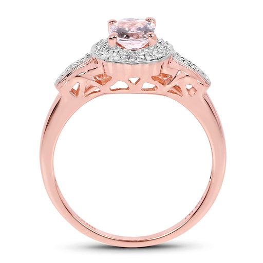 Bids.com 14K Rose Gold Plated 0.73 Carat Genuine Morganite & White Topaz .925 Sterling Silver Ring Rings