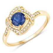 Bids.com 0.73 Carat Genuine Blue Sapphire and White Diamond 14K Yellow Gold Ring Rings