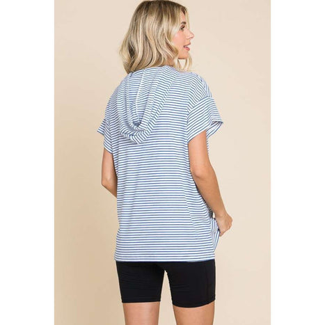 Culture Code Striped Short Sleeve Hooded Top