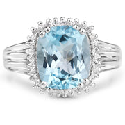 Bids.com 4.32 Carat Genuine Blue Topaz and White Zircon .925 Sterling Silver Ring Rings