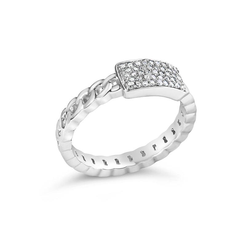 Bids.com .925 Sterling Silver 1/5 Cttw Diamond ID and Cuban Link Band Ring (I-J Color, I2-I3 Clarity) - Ring Size 6 Rings