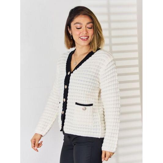 Contrast Trim Button Up Cardigan