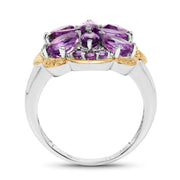 Bids.com Two Tone Plated 2.66 Carat Genuine Amethyst .925 Sterling Silver Ring Rings