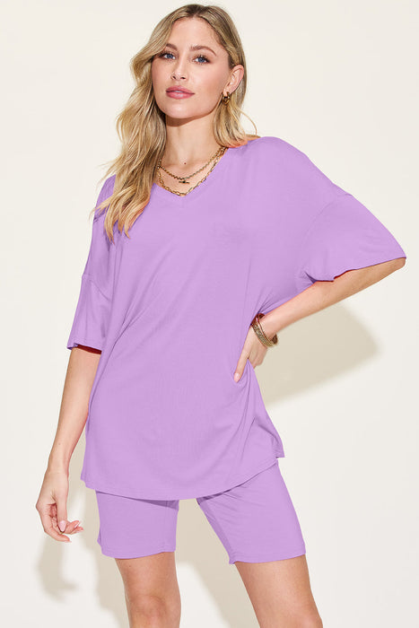 Bamboo V-Neck Drop Shoulder T-Shirt and Shorts Set