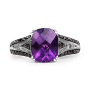 Bids.com 2.87 Carat Genuine Amethyst and Black Diamond .925 Sterling Silver Ring Rings