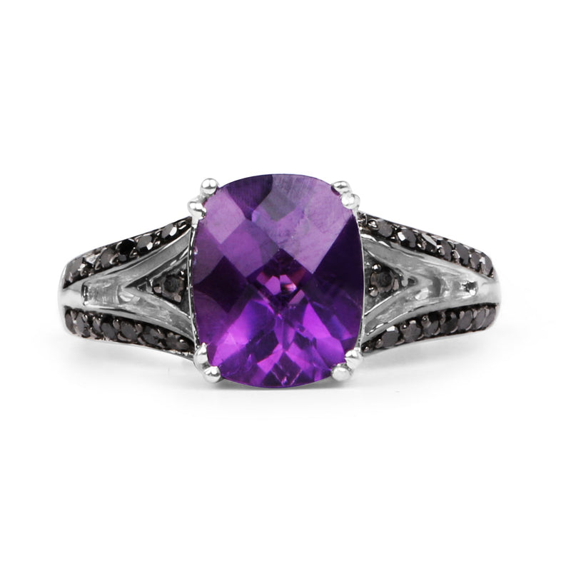 Bids.com 2.87 Carat Genuine Amethyst and Black Diamond .925 Sterling Silver Ring Rings