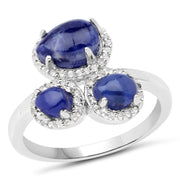 Bids.com 2.28 Carat Genuine Blue Aventurine And White Topaz .925 Sterling Silver Ring Rings