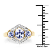 Bids.com 14K Yellow Gold Plated 1.58 Carat Genuine Tanzanite and White Topaz .925 Sterling Silver Ring Rings