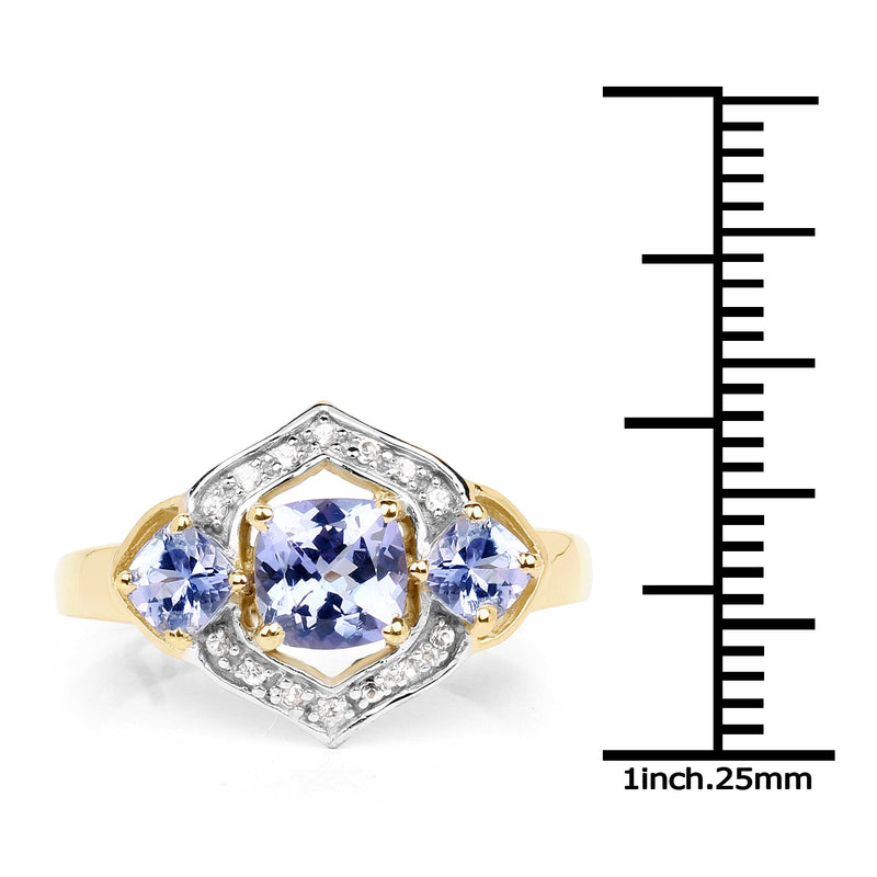 Bids.com 14K Yellow Gold Plated 1.58 Carat Genuine Tanzanite and White Topaz .925 Sterling Silver Ring Rings