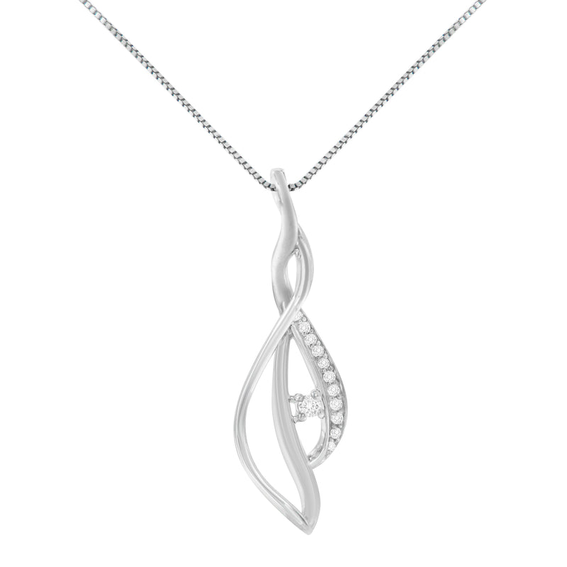 Bids.com Espira 10K White Gold Round Diamond Accented Open Cascade Twist 18" Pendant Necklace (1/10 Cttw, J-K Color, I1-I2 Clarity) Necklaces