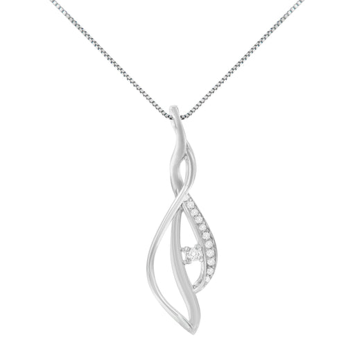 Bids.com Espira 10K White Gold Round Diamond Accented Open Cascade Twist 18" Pendant Necklace (1/10 Cttw, J-K Color, I1-I2 Clarity) Necklaces