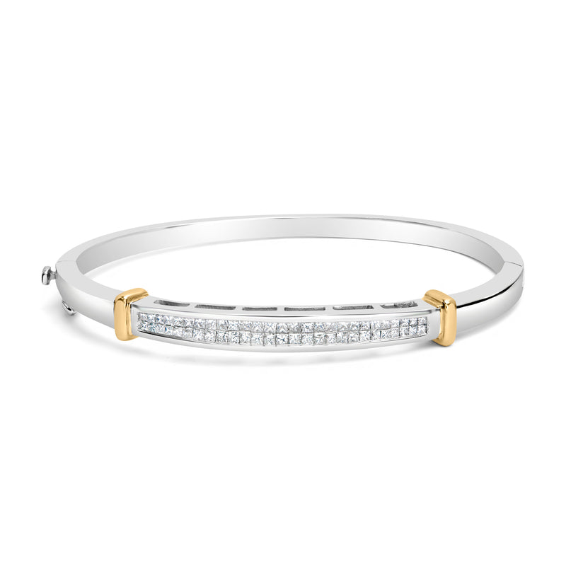 Bids.com 14K Two-Toned Gold Princess Cut Diamond Fashion Bangle (1 cttw, H-I Color, SI1-SI2 Clarity) Bracelets