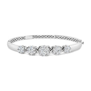 Bids.com 14K White Gold 2 1/2 Cttw Diamond Graduating Floral Cluster Bangle Bracelet (H-I Color, SI1-SI2 Clarity) - Fits Wrists up to 7.25" Bracelets