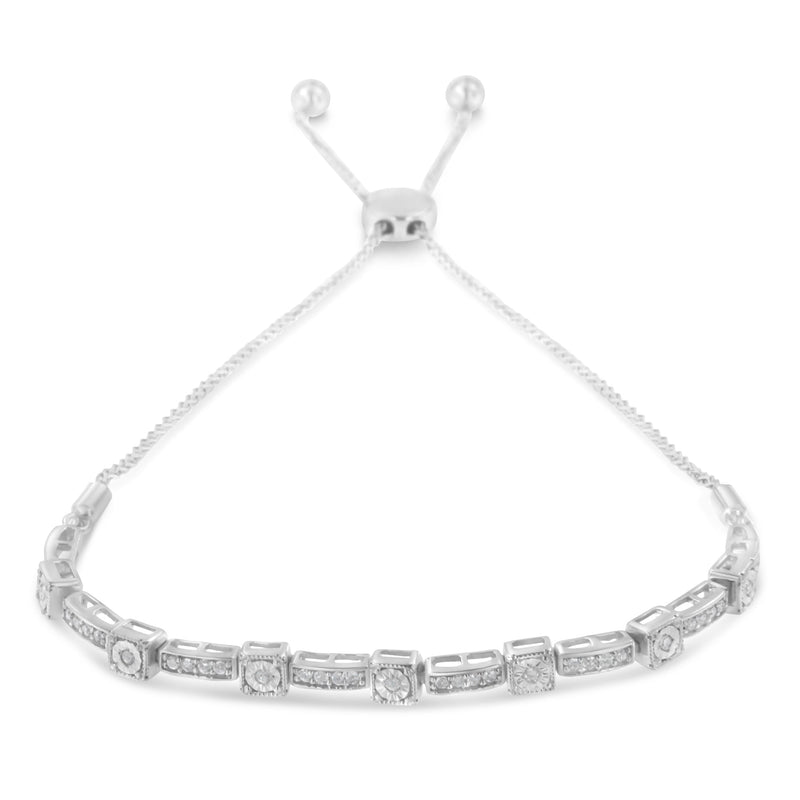 Bids.com .925 Sterling Silver 1/4 Cttw Diamond 4â€-10â€ Adjustable Bolo Alternating Square and Rectangle Bolo Bracelet (I-J Color, I3 Clarity) Bracelets