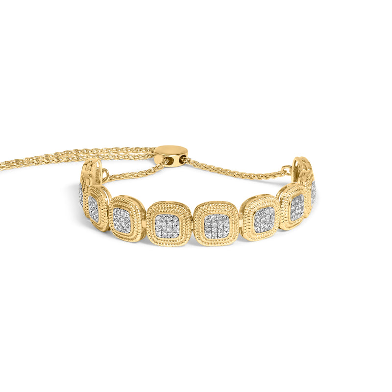 Bids.com 14k Yellow Gold Plated .925 Sterling 5/8 Cttw Diamond Composite Cushion Frame 4â€-10â€ Adjustable Bolo Bracelet (G-H Color, I1-I2 Clarity) Bracelets