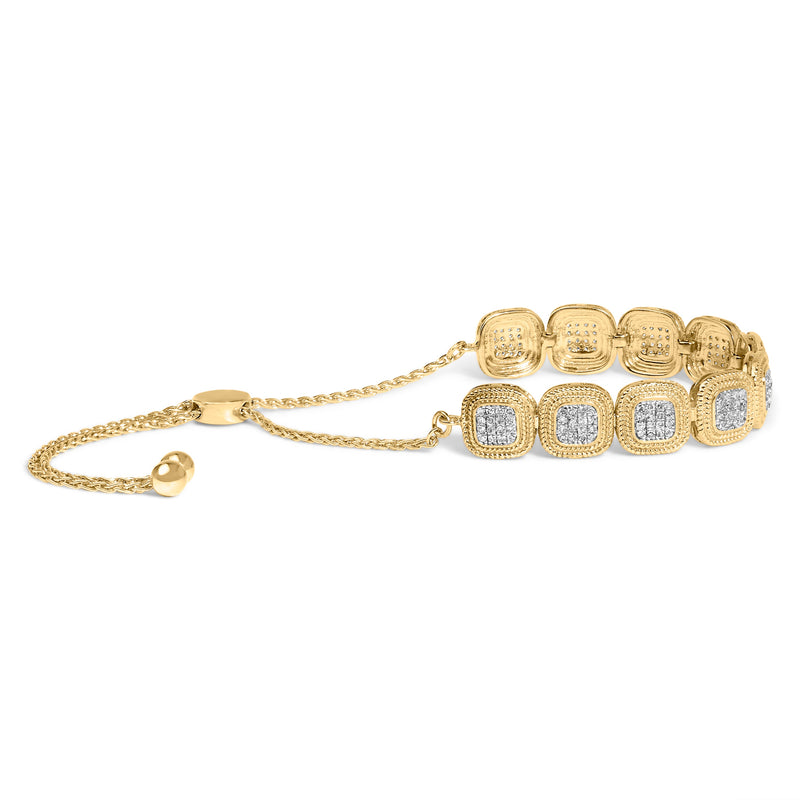 Bids.com 14k Yellow Gold Plated .925 Sterling 5/8 Cttw Diamond Composite Cushion Frame 4â€-10â€ Adjustable Bolo Bracelet (G-H Color, I1-I2 Clarity) Bracelets