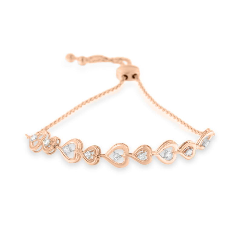 Bids.com Rose Plated Sterling Silver Diamond Heart-Linked Bolo Bracelet (0.30 cttw, H-I Color, I2-I3 Clarity) Bracelets
