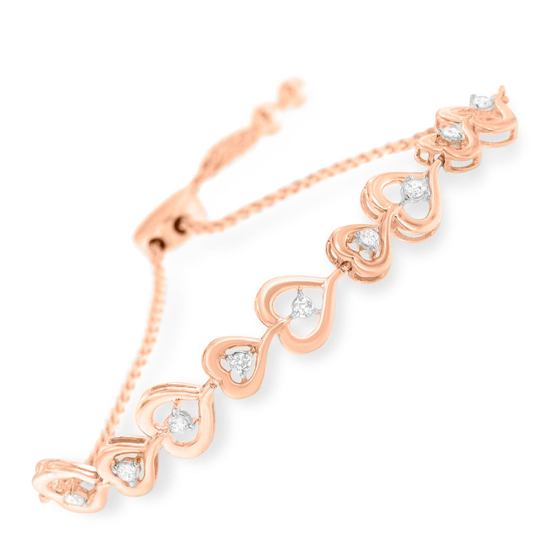 Bids.com Rose Plated Sterling Silver Diamond Heart-Linked Bolo Bracelet (0.30 cttw, H-I Color, I2-I3 Clarity) Bracelets